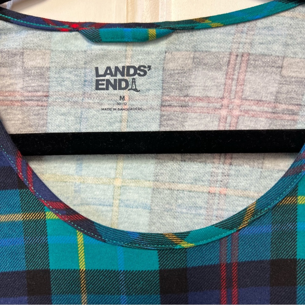 Lands End Plaid Cotton Dress M 10-12 Long Sleeve Midi Casual Fall Tartan - Picture 5 of 6